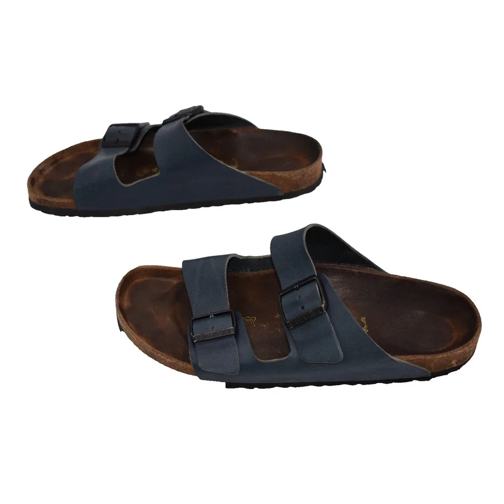 BIRKENSTOCK Arizona Sandals Navy Blue Leather with Two Buckles Mens Sz 10 (43)